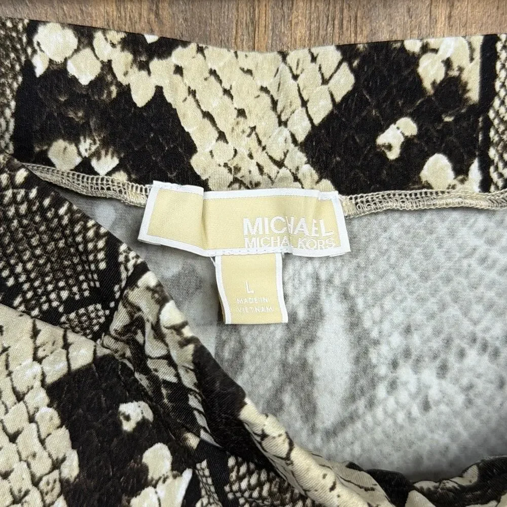 Michael Kors Womens Skirt Brown Cream Snake Print Wrap Pull On ALine Stretch L